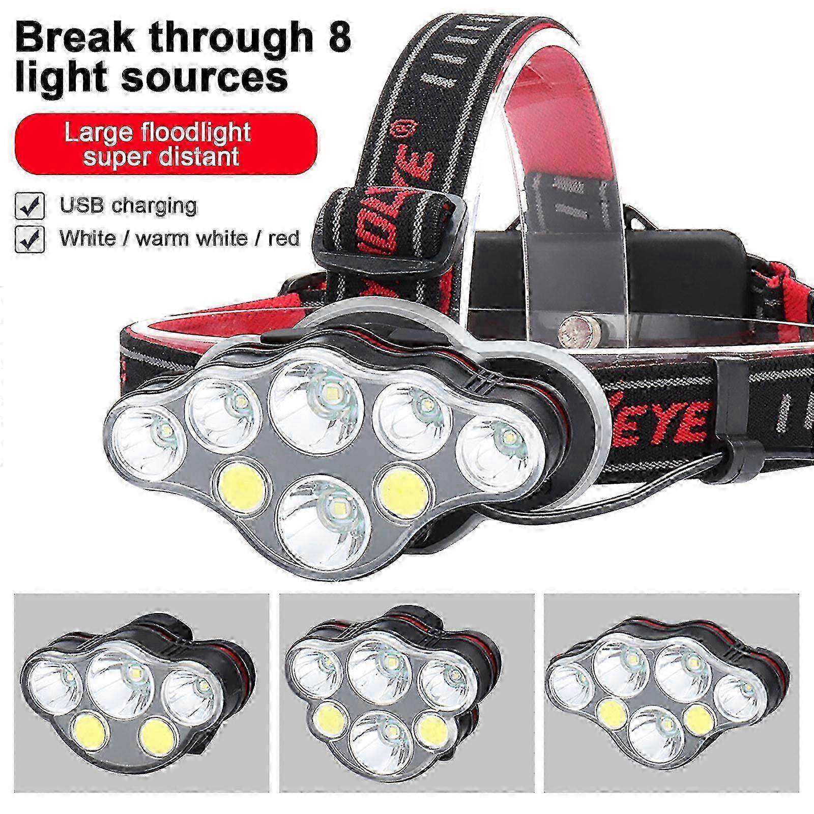 2025 Skywolfeye USB Rechargeable 8 LED Headlight Flashlight Work Light