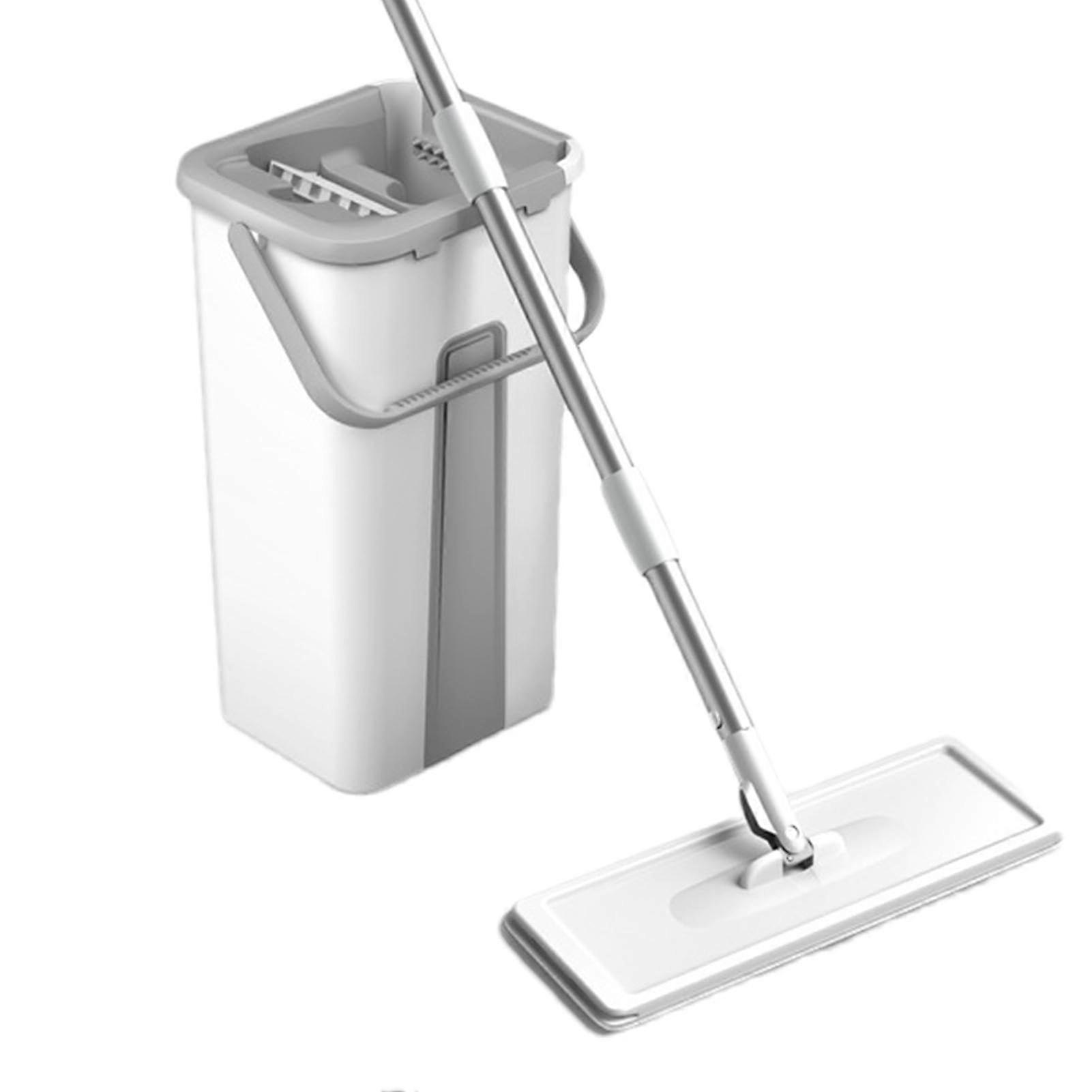 Flat Mop and Bucket Set with 360° Rotating Microfiber Head, Reusable Pads, Adjustable Long Handle