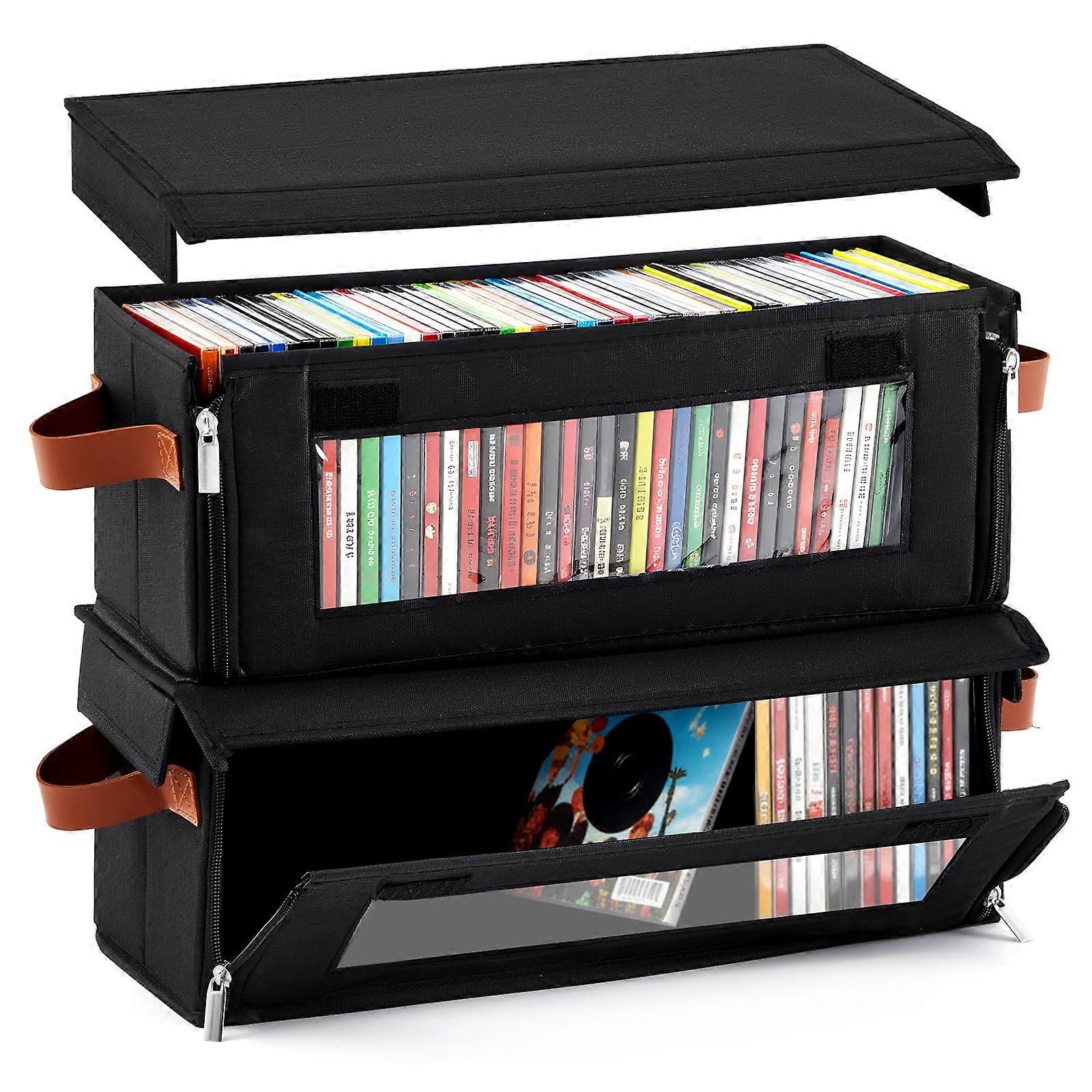 2 Packs Stackable CD Storage Box with Clear Window and Zipper, Dustproof Large Capacity Holder