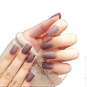 24 Sheet Short Glitter Square Fake Nails Full Cover Press On Nails with Glue for Women