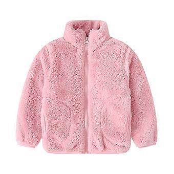 Kinder-Sherpa-Jacke, Jungen- und Mädchen-Fleecejacke, weicher Mantel mit Reißverschluss, warme Winterjacke, bequeme Jacke mit Taschen, rosa, 8-9 Jahre