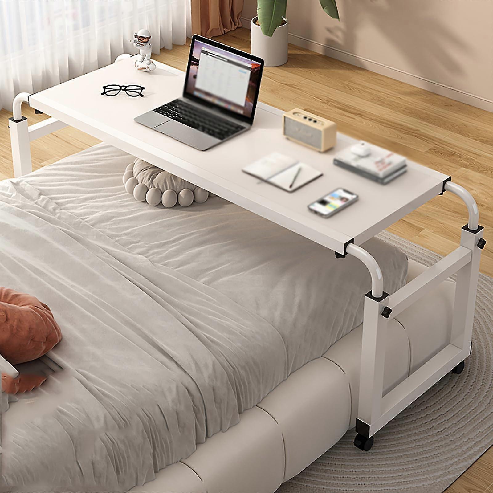 Overbed Table with Wheels Adjustable Height, Mobile CrossBed Desk for King Size Bed