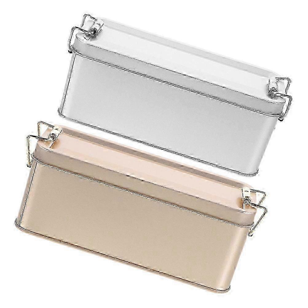 Rectangular Tin Boxes for Storage Use with Lid 2Pcs Multi Color