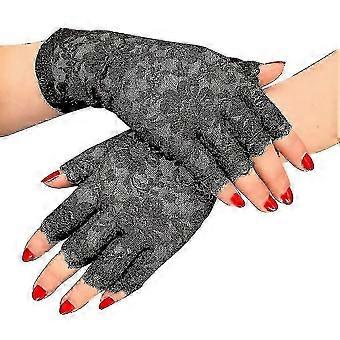 SHVY - Gants en dentelle noire pour femmes, demi-doigts, protection UV, pour déguisements (2 paires)
