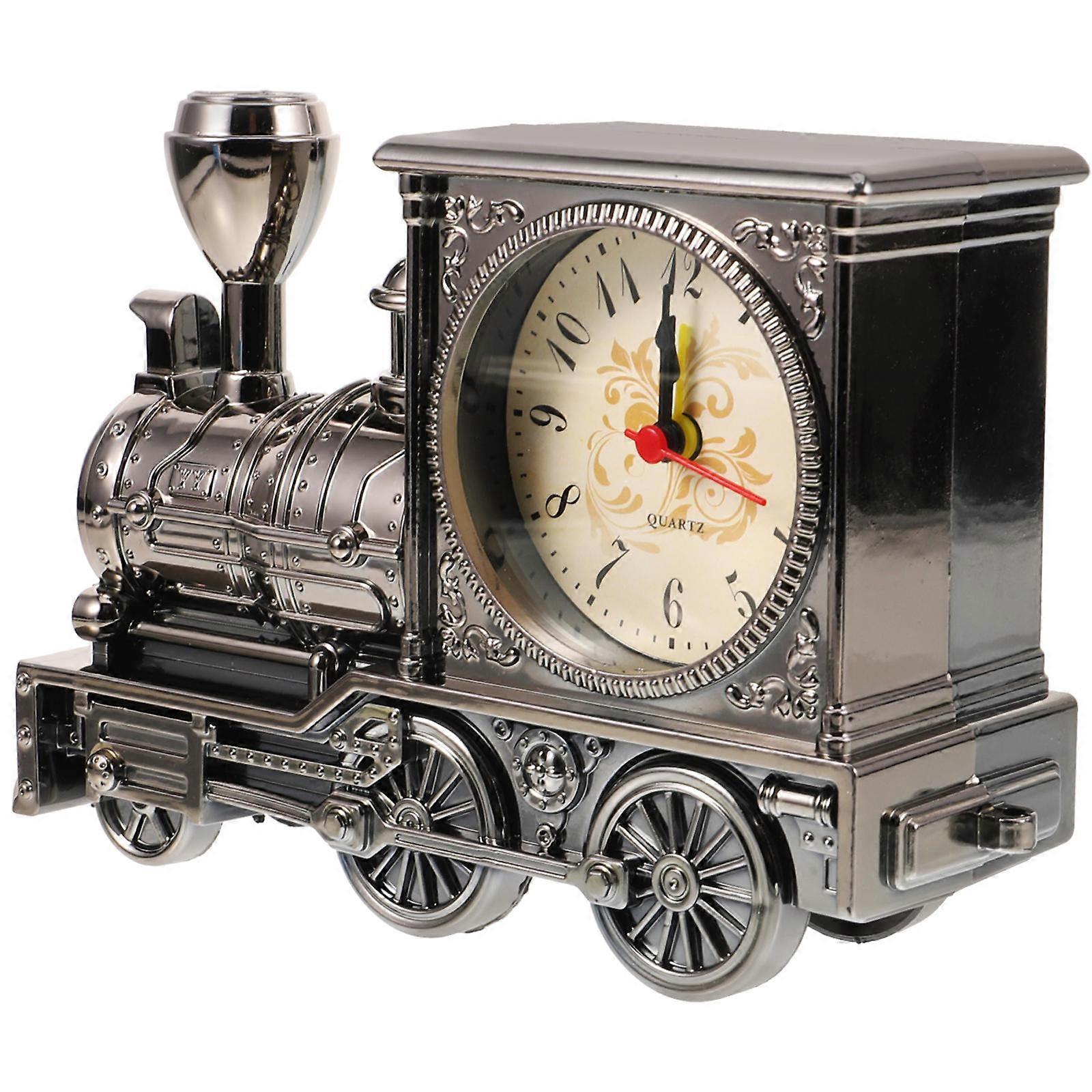 Desktop Ornaments Clock Railway Engine Clock for Timekeeping Black