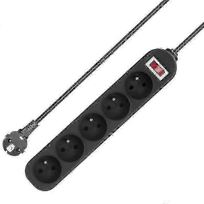 Block 5 socket with switch/flat plug 3 meters black