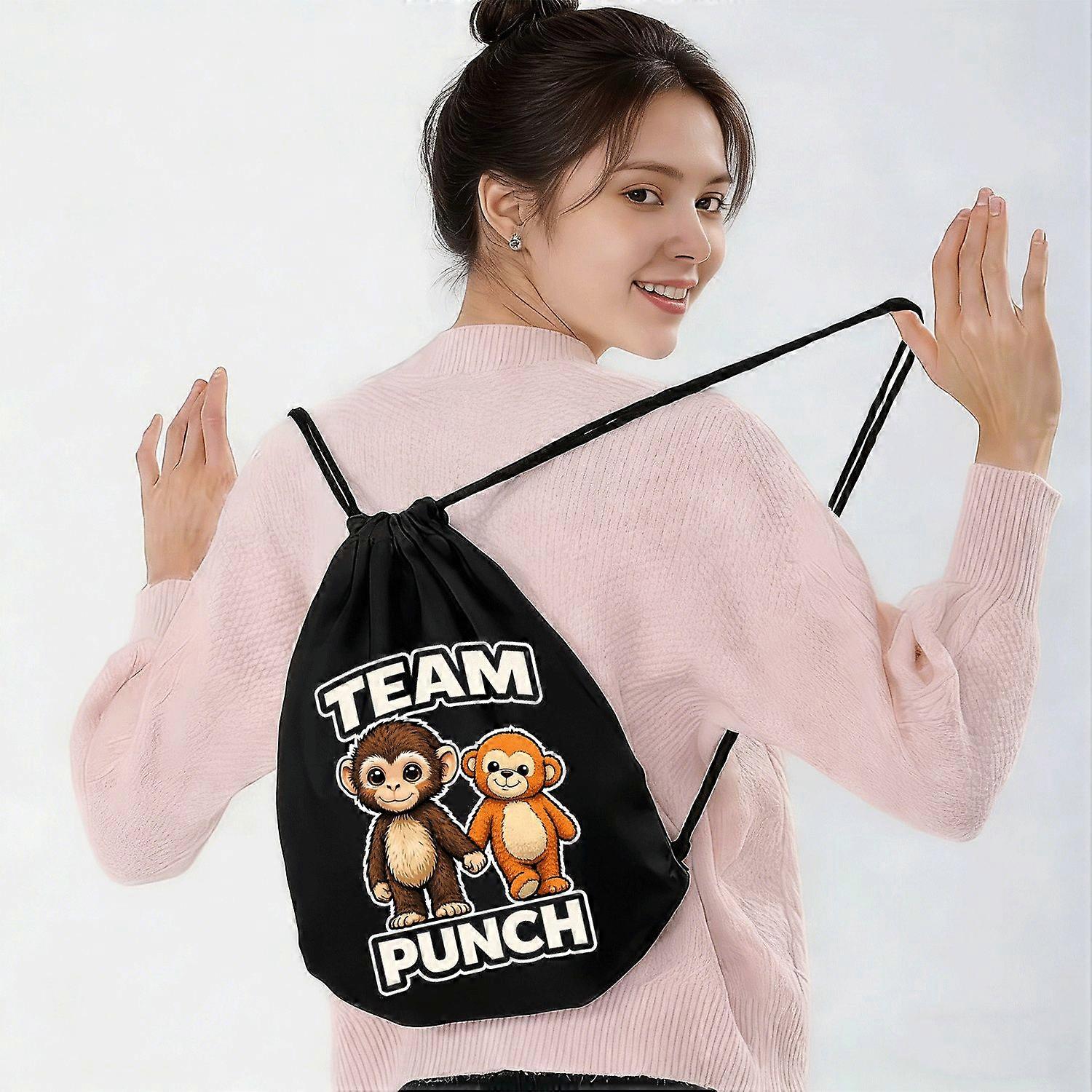 Team Punch Monkey Meme Graphic Outdoor Adventures Adjustable Drawstring Backpack-Cqazw