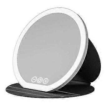 Dimmable Touch Screen Makeup Mirror, Compact Folding Vanity Mirror with LED Lights, Black Large