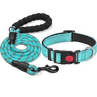 Reflective Dog Collar with Neoprene Padding, Adjustable Nylon, Leash Included for Small to Large Dogs
