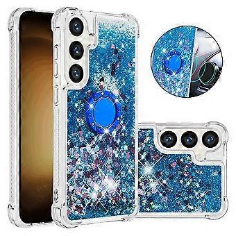 Case for Samsung Galaxy S24 Plus 5G Bling Flowing Liquid Floating Sparkle Glitter Bumper with Rotation Ring Kickstand Compatible with Samsung Galaxy S
