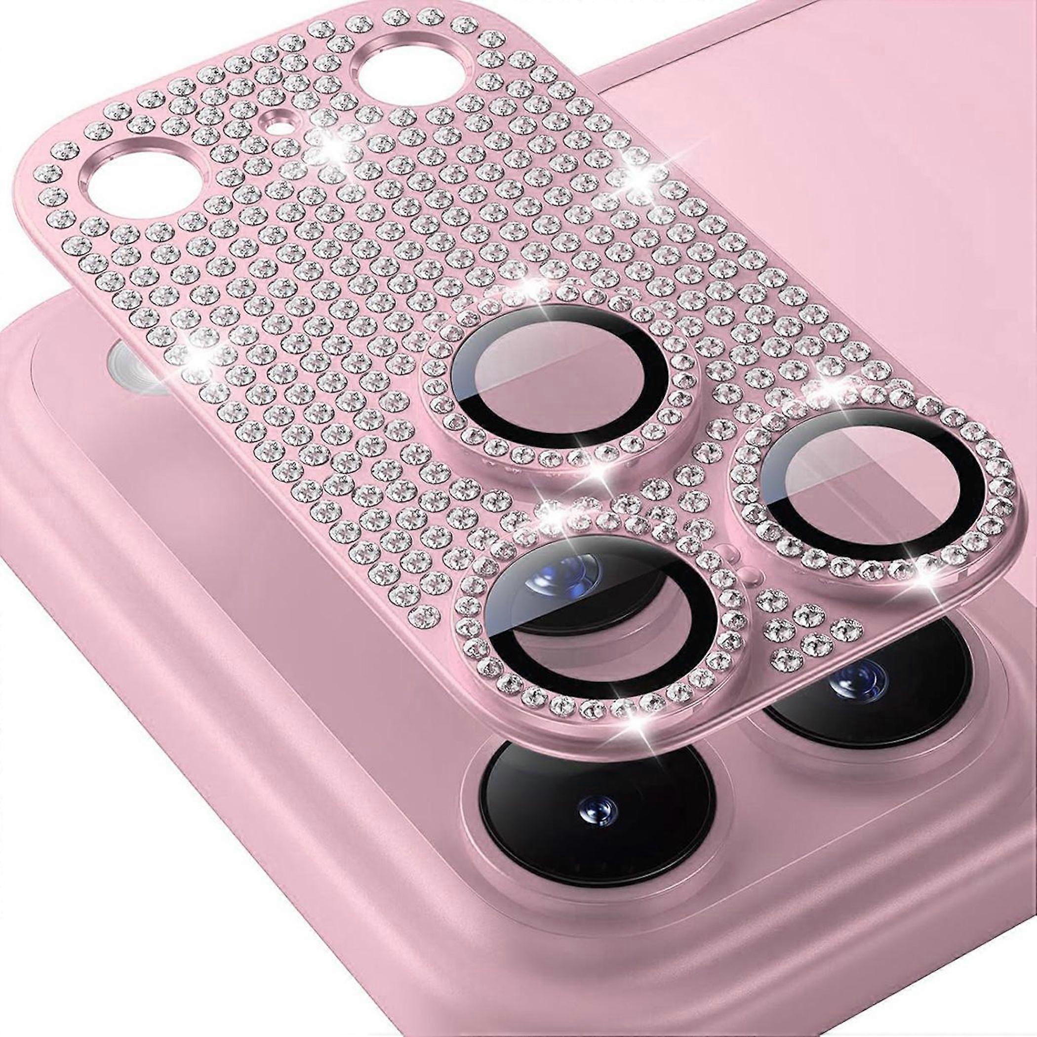 Camera lens protector for Apple iPhone 17 Pro, metal with diamond-effect finish, pink