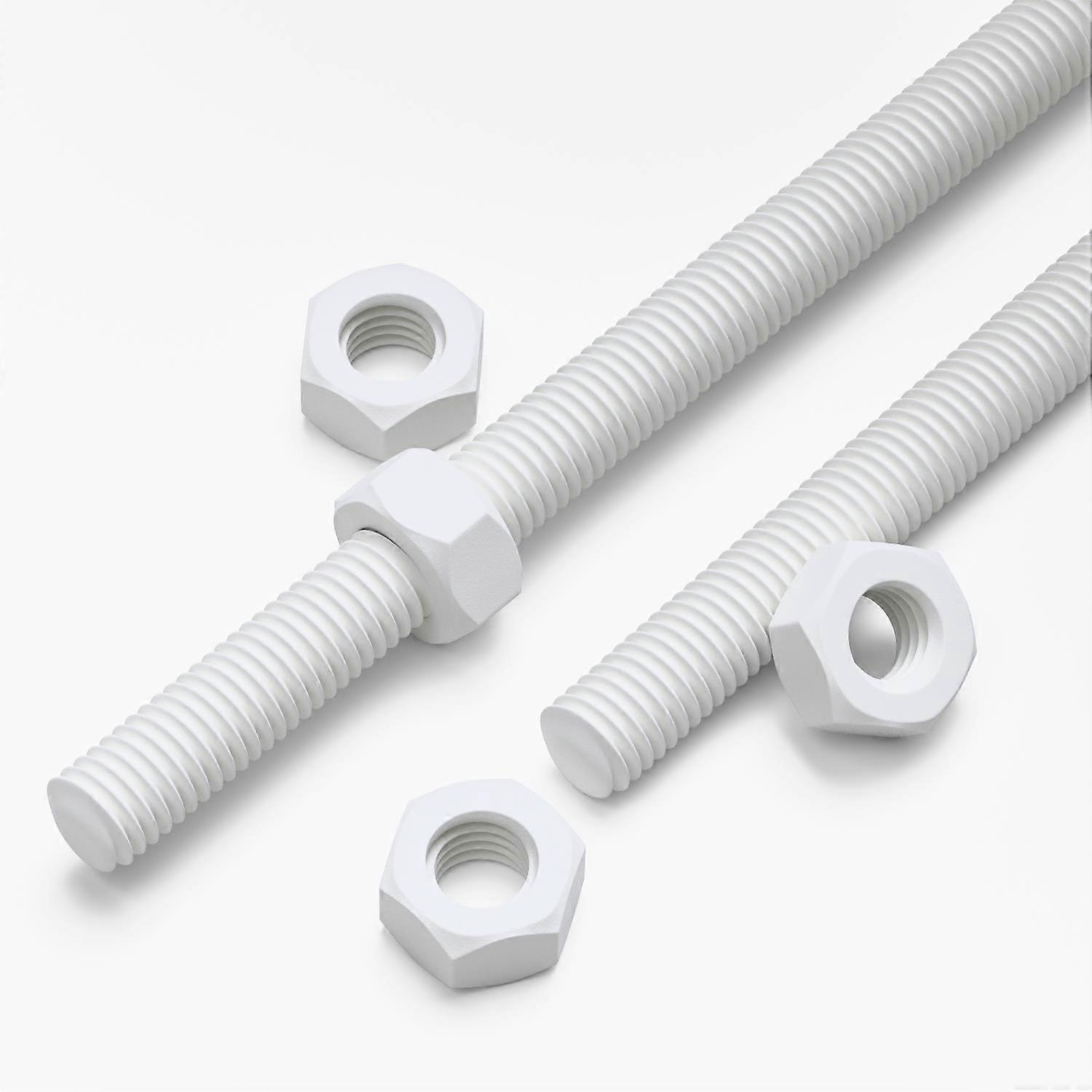 2x White Polypropylene (PP) M10 x 1000 mm Threaded Rods