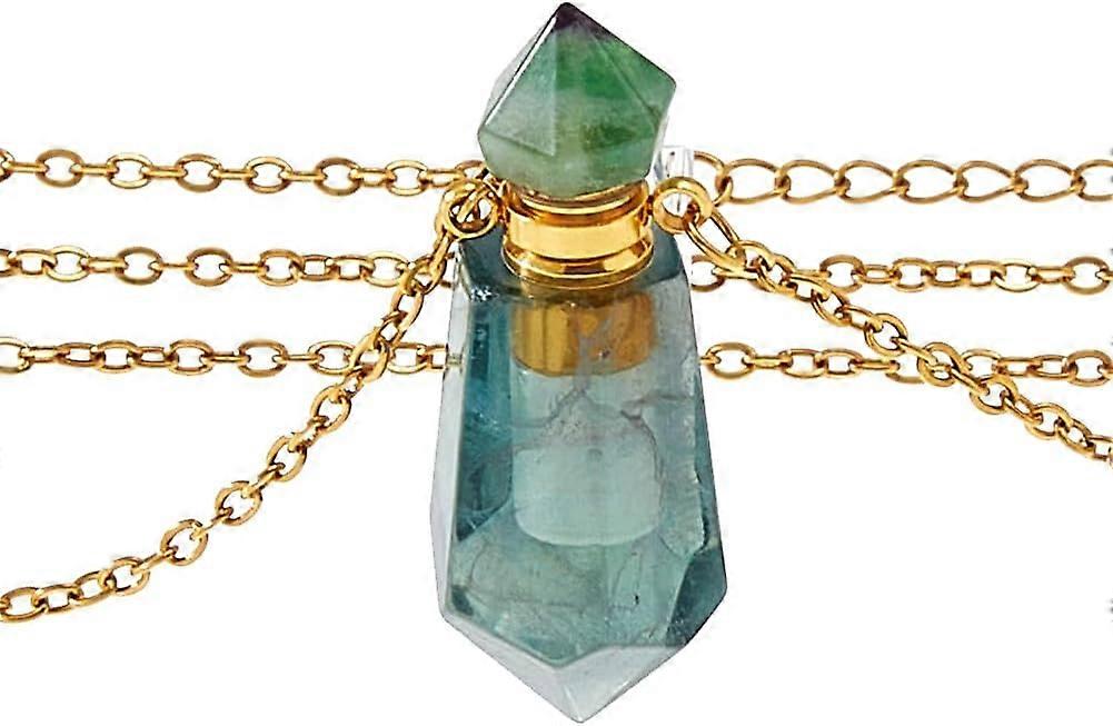 Essential Oil Diffuser Necklace Aromatherapy Diffuser Necklace Fluorite Stone Perfume Bottle Pendant Pointed