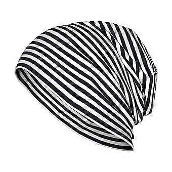 Unisex Beanie Hat with Black and White Thin Stripes, Lightweight Soft Stretchable