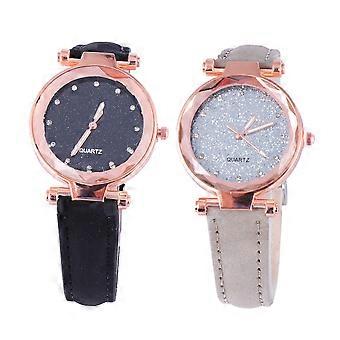 Dames quartzhorloge voor tijdmeting, 2 stuks, zwart en grijs