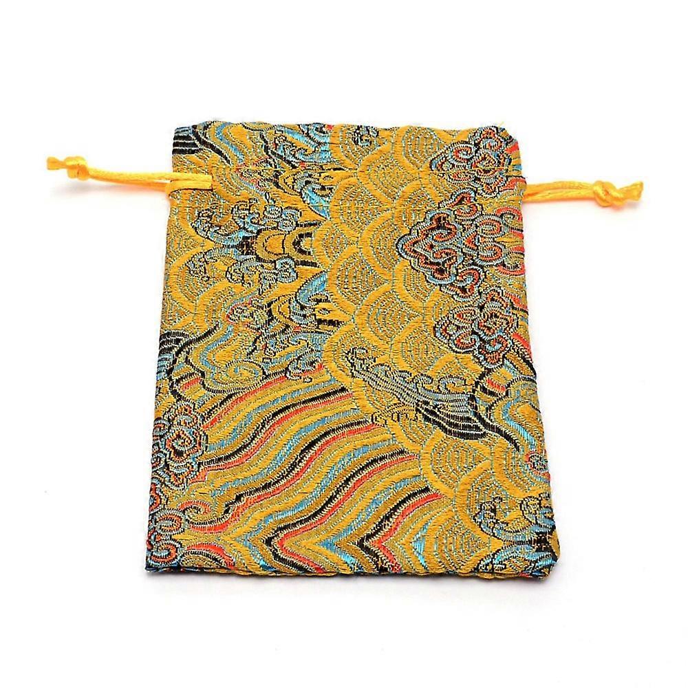 20pcs Silk Pouches Drawstring bag Rectangle with Wave Pattern golden 14.2x10x0.4cm