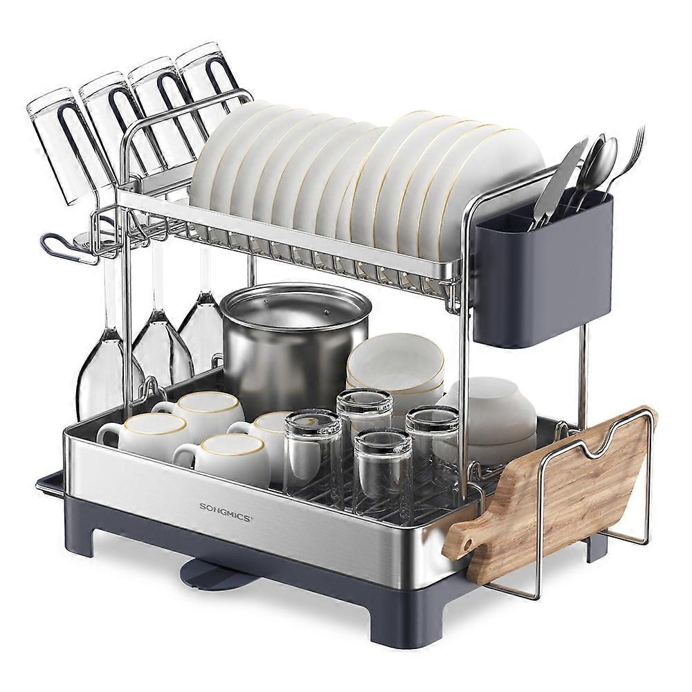 2 Tier Dish Rack for Kitchen Counter with Rotatable and E