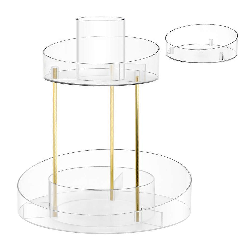 2-Tier Round Rotating Makeup Organizer with Extra Top Tra