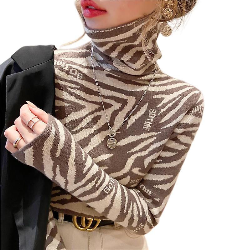 Women's Zebra Striped High Neck Knit