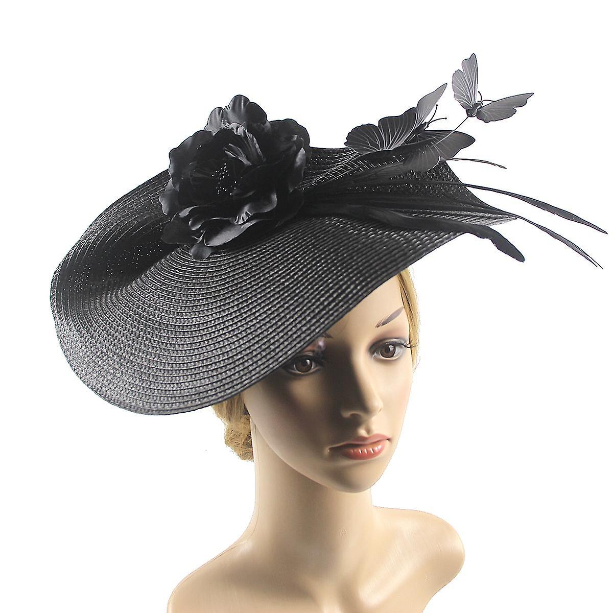 蝶と花の編みこみの魅惑的な帽子、ケンタッキーダービービッグハットジョッキークラブ教会カクテル