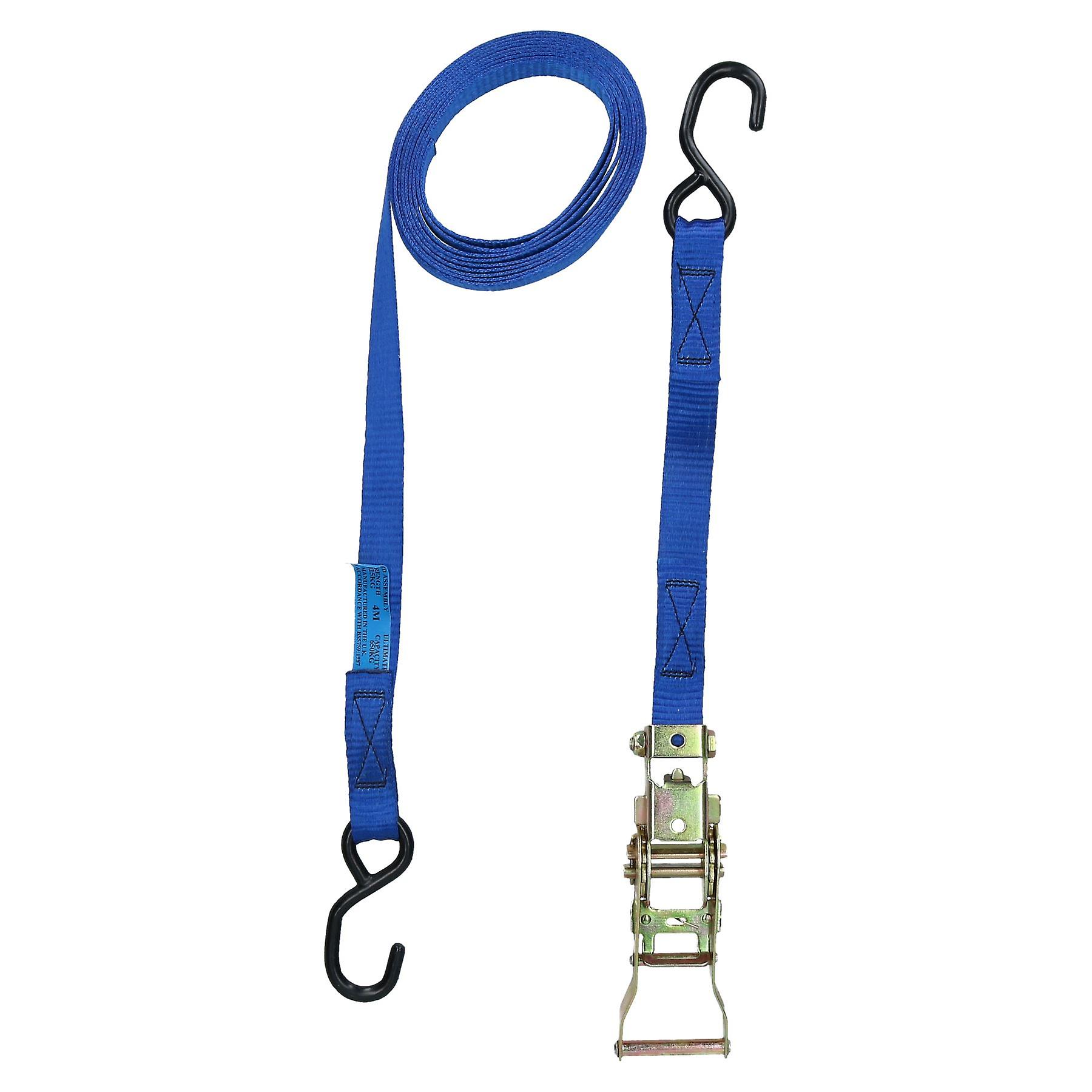 Blue Ratchet Strap Tie Down Trailer 4m Hook Cargo Strap 325kg Lashing SM003