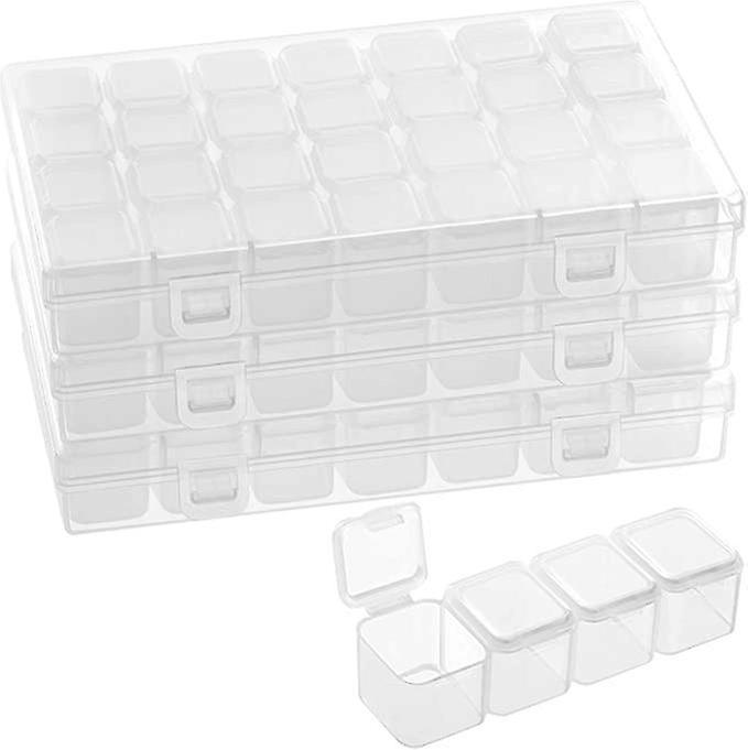 Pack Plastic Small Items Sorting Boxes With 28 Compartments - Clear Storage Box With Lid
