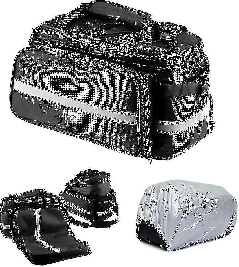 Bicycle Expandable Rear Rack Pannier Bag With Side Storage, Bottle Holder, Carry Strap And Rain Cove