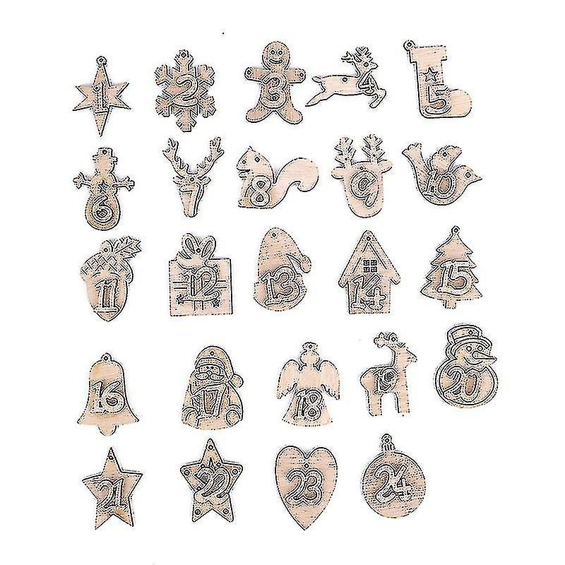 1 To 24 Wooden Number Pendant For Christmas Advent Calendar, Christmas Decoration