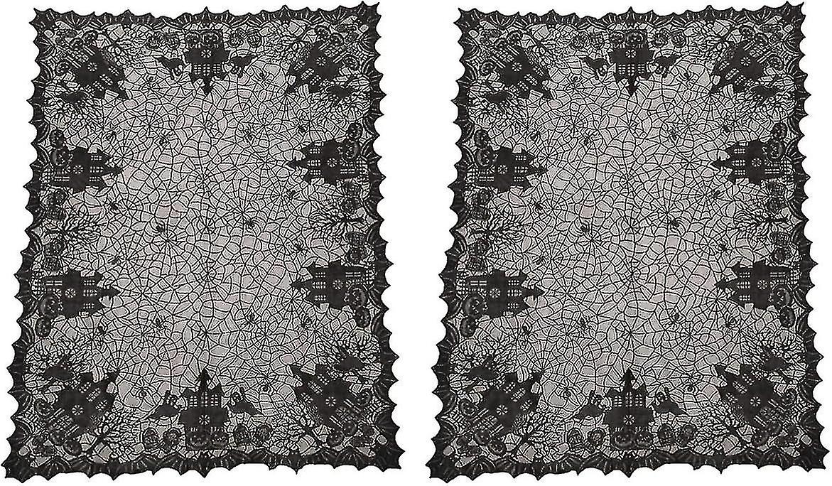 2-piece Halloween Spider Web Tablecloth Set - Rectangular Black Lace Design