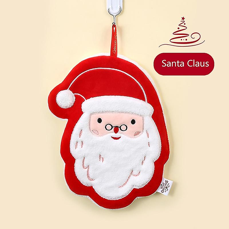 Classic Cute Embroidery Snowman Elk Christmas Tree Pattern Plush Hand Towel