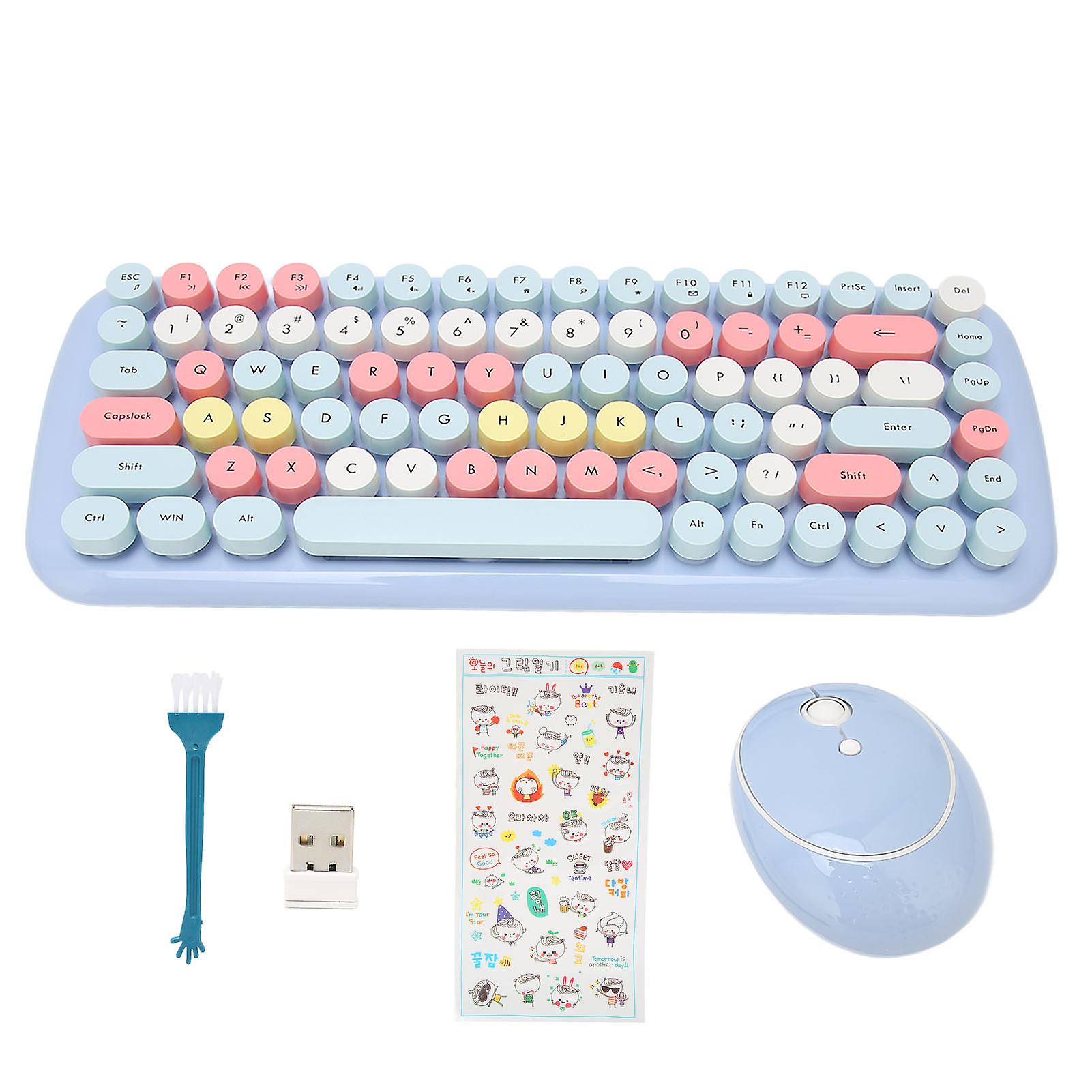 Wireless Keyboard Mouse Combo 84 Keys 1600DPI Lightweight Quiet Retro Accessories Light Blue