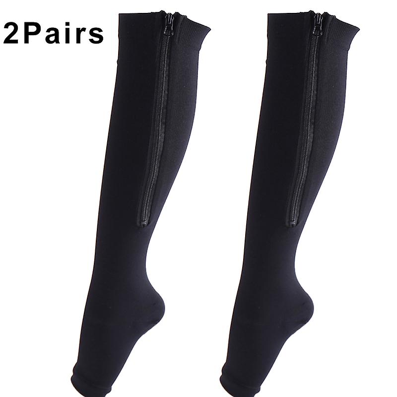 2 Pairs Compression Zip Socks Stretchy Leg Support Unisex Open Toe Knee Stockings New