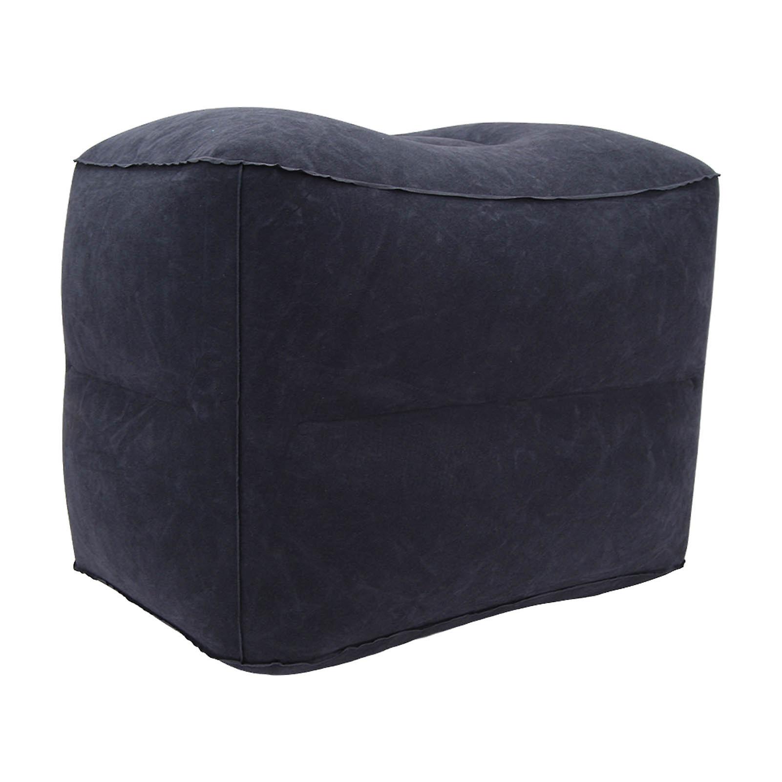 Foot Rest Pillow Inflatable Two Layer Single Air Valve Pvc Flocking Portable Reducing Fatigue Airplane Foot Pillow Dark Blue