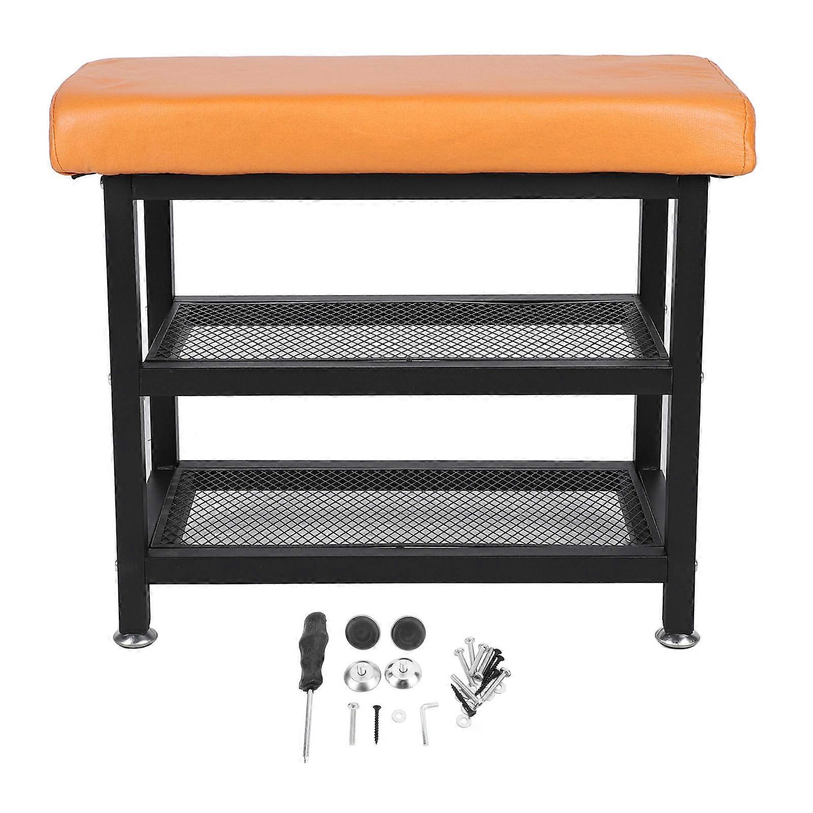 23.6in Entryway Shoe Rack with Cushioned Seat Shoe Bench for Entry 2 Shelves Storage Bench with Soft Top for Indoor Entrance Hallway Bedroom Orange