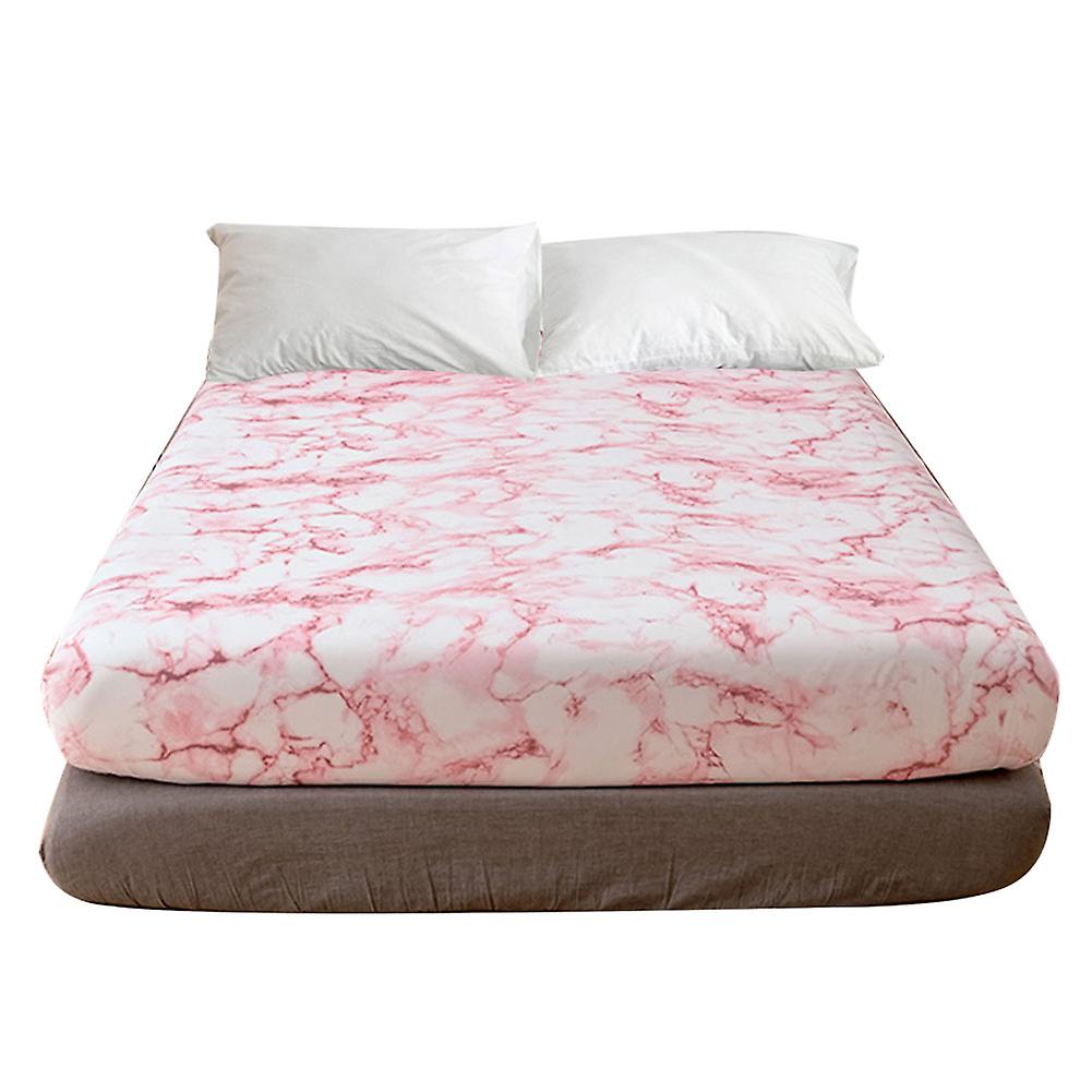Marbled Polyester Fitted Sheet Dust Proof Mattress Cover for Bedroom Use US-K Size (Pink)