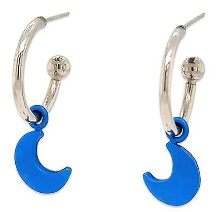 Ti2 Titanium Moon Charm Hoop Earrings - Dark Blue