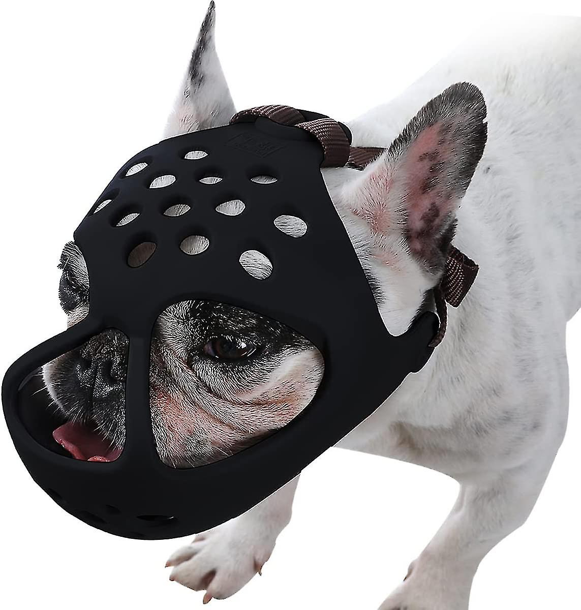 鼻の短い犬用の犬用口輪。噛んだり、噛んだり、舐めたりするのに使える、柔らかいシリコン製の通気性のあるブルドッグ用口輪。平らな顔の犬に最適です。