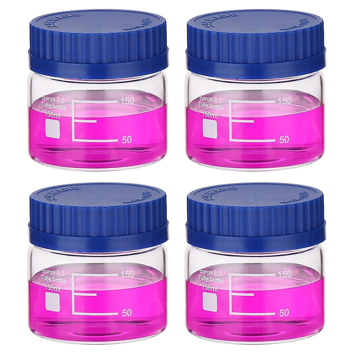 4 Pack Reagent Media Storage Bottles, 150ml Borosilicate Glass Wide Mouth Graduated Round Bottles with GL32 Screw Cap
