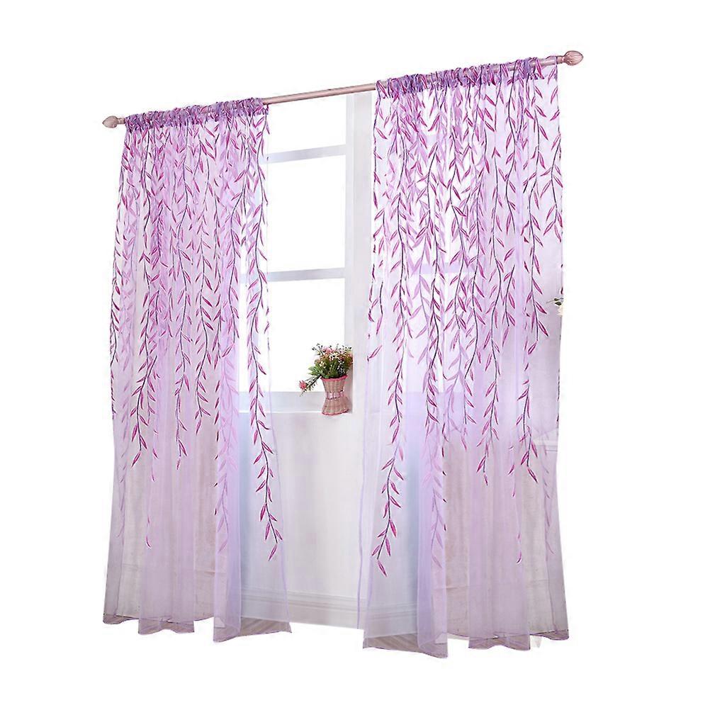 Transparent Tulle Window Sheer Window Screen Rod Pocket Voile Perdele cu model de răchită pentru dormitor Camera de zi 100x270cm (Violet)