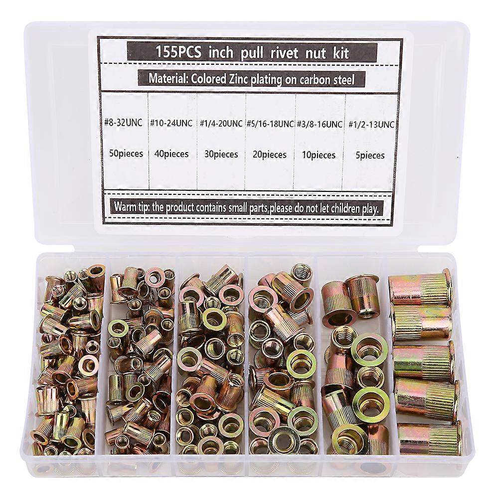 155pcs / Box Inch Colored Zinc Plating Carbon Steel Rivet Nut Rust Proof Insert Nut