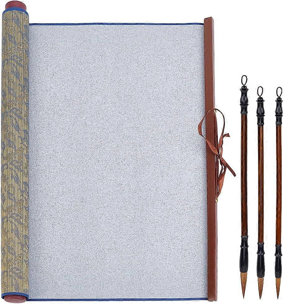 4pcs No Ink Chinese Calligraphy Practice Set Reusable Water Writing Cloth Scrolls Chinese Traditional Calligraphy Writing Brushes Pens for Beginners P