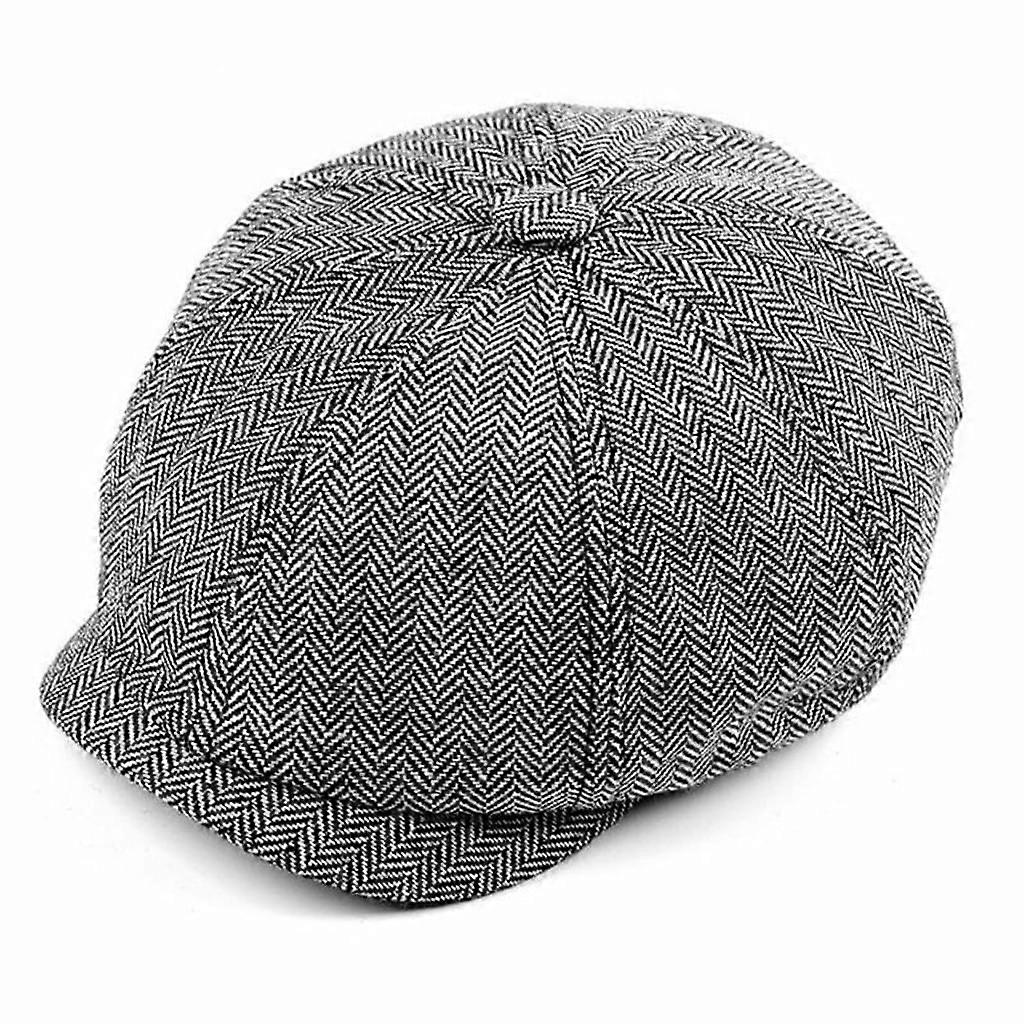Herre Plaid Herringbone Cap - Stilig Beret Flat Cap