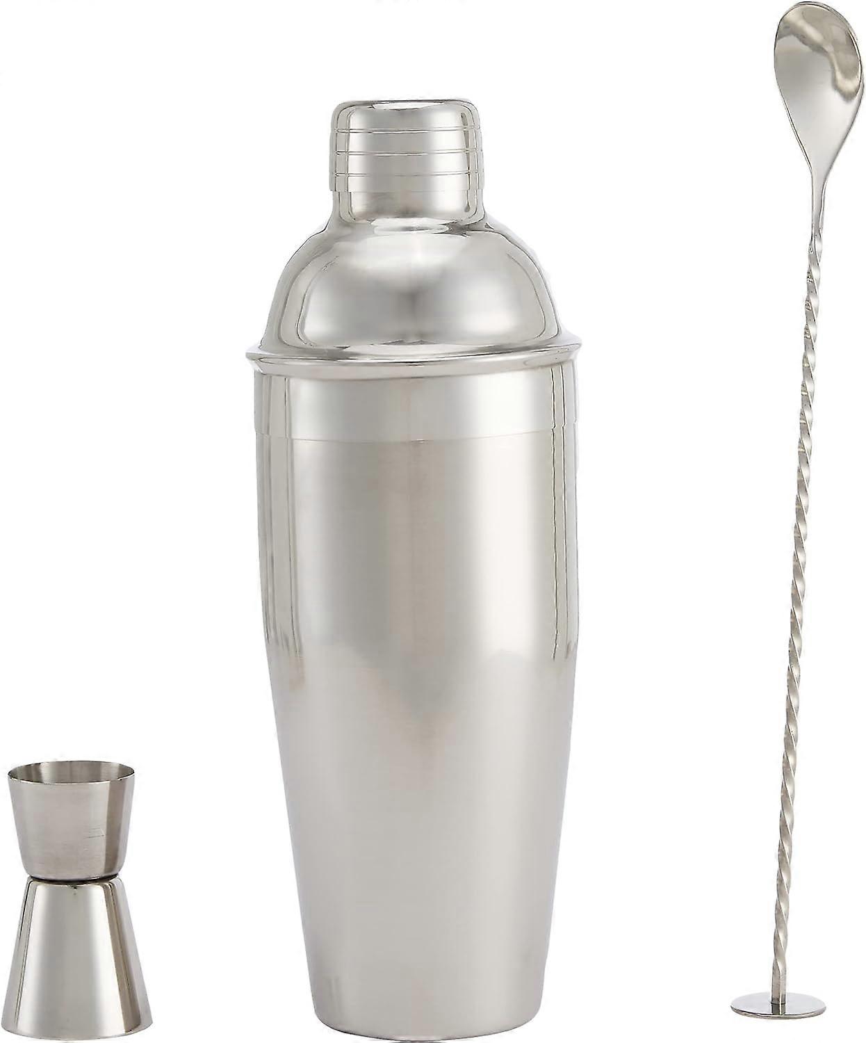 3-Piece Stainless Steel Bar Tool Set, 710-ml Shaker, Mixing Spoon, Jigger