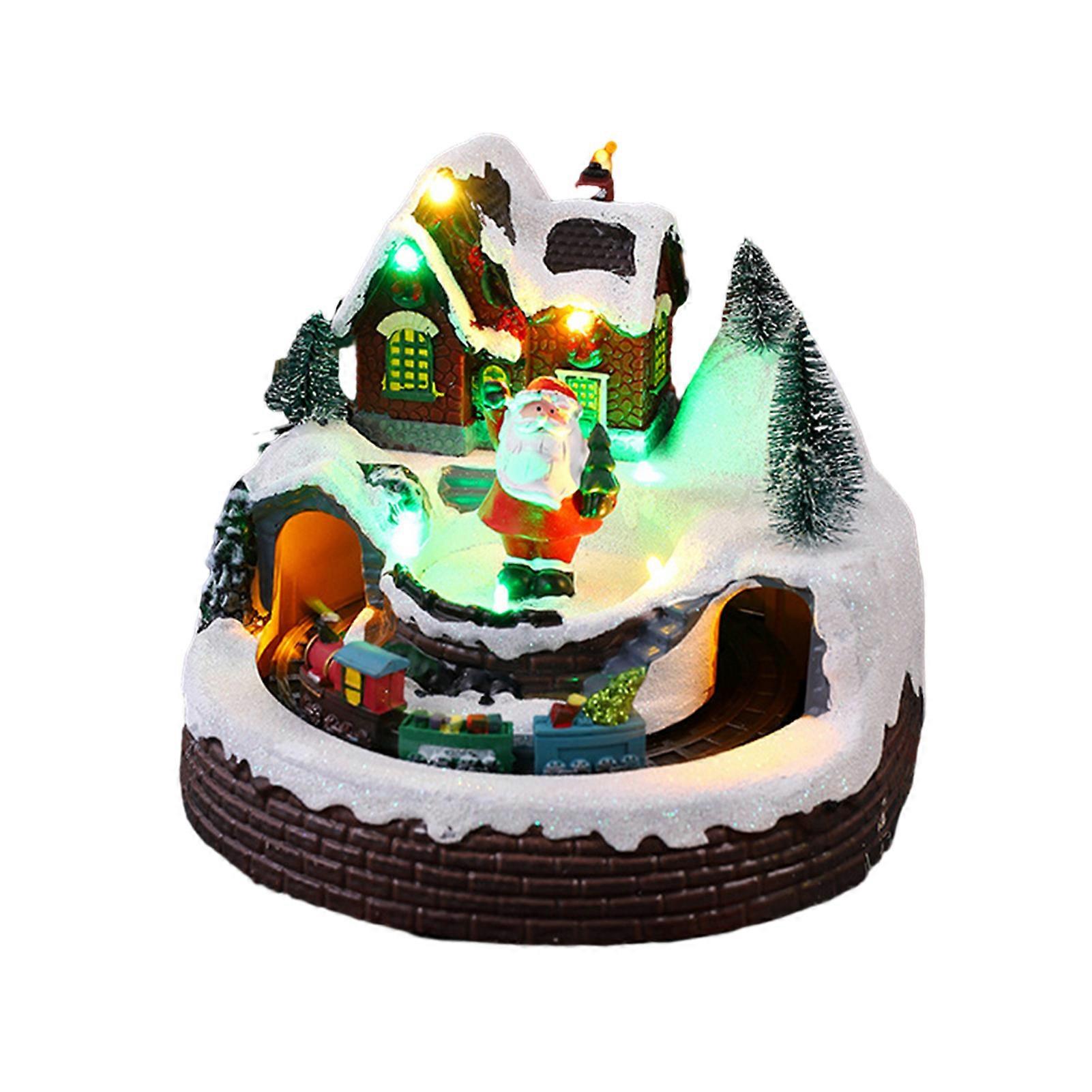 Christmas Ornament Colorful Lights Music Rotating Train Resin Ornament for Christmas Gift Home Decoration Qinghai