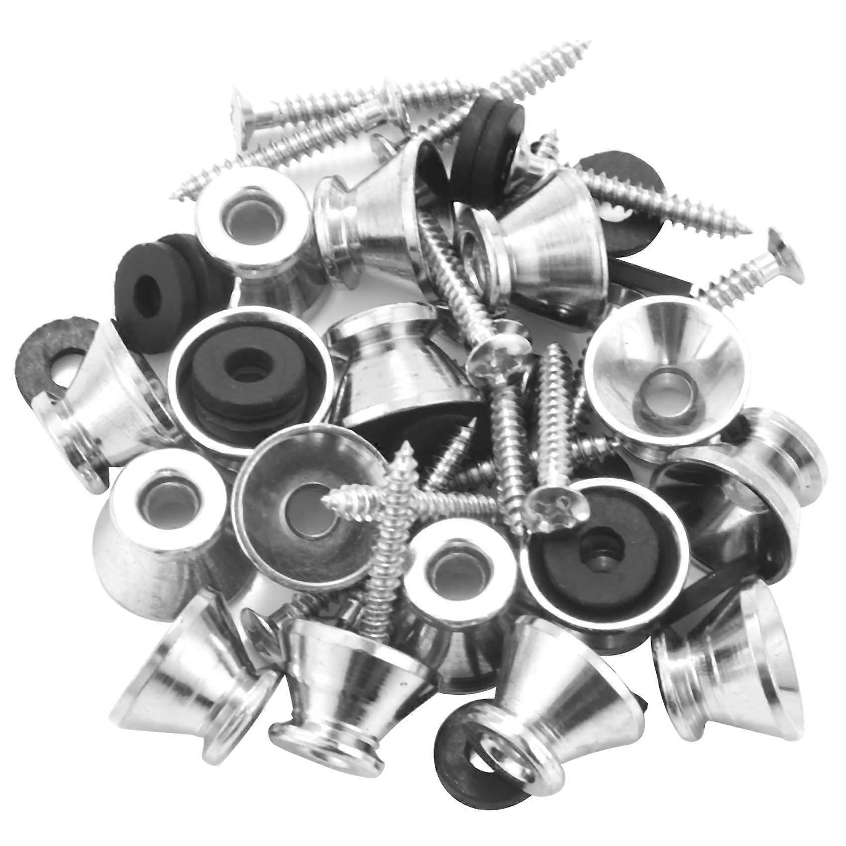 Guitar Chrome Metal End Pin Strap Buttons Locks Cushion Screws (16Pcs)