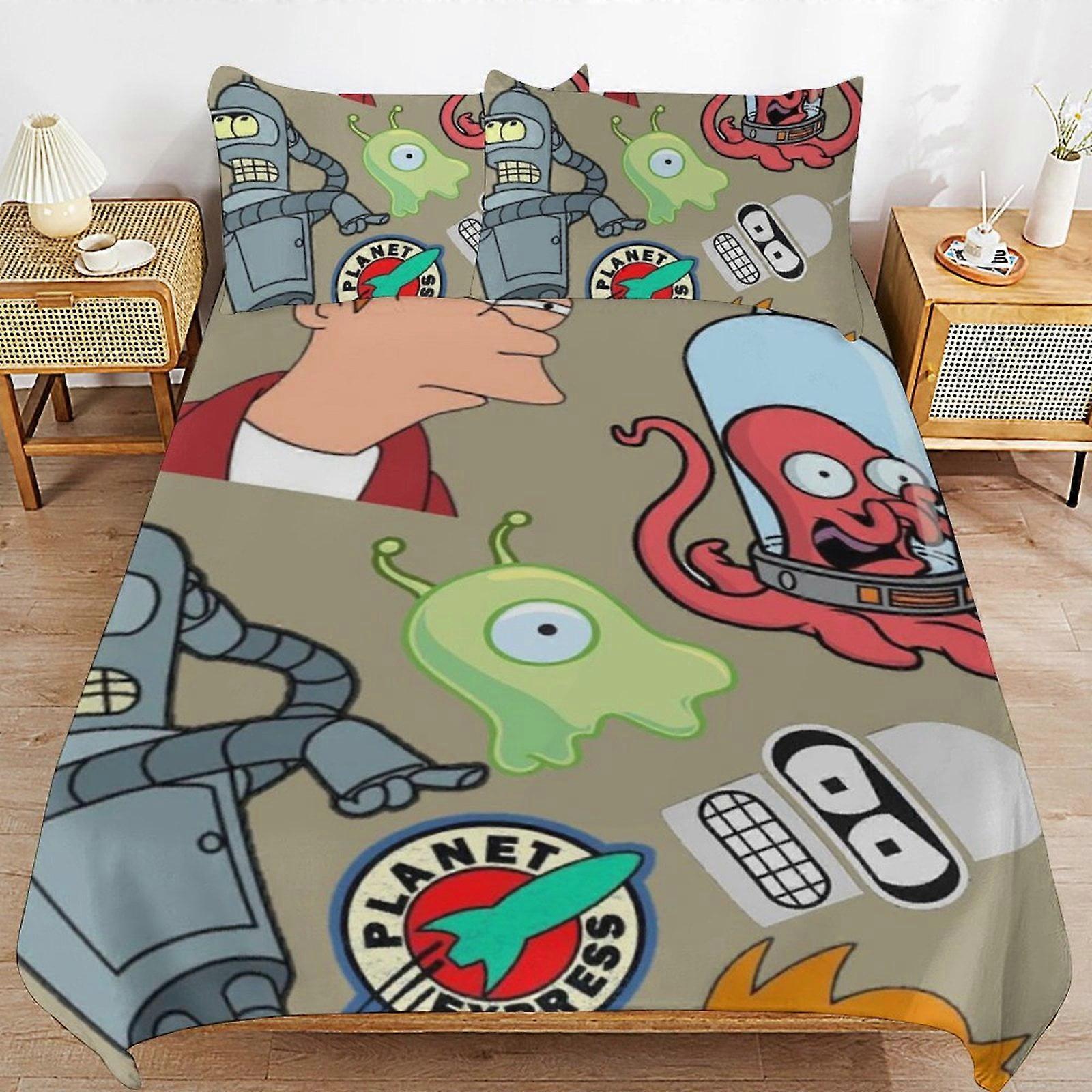x16 Futurama Comforter Set 3 Pieces Quilt Cover Set Soft Bedding Sets for All Seasons (1 Comforter 2 Pillowcases) hb16