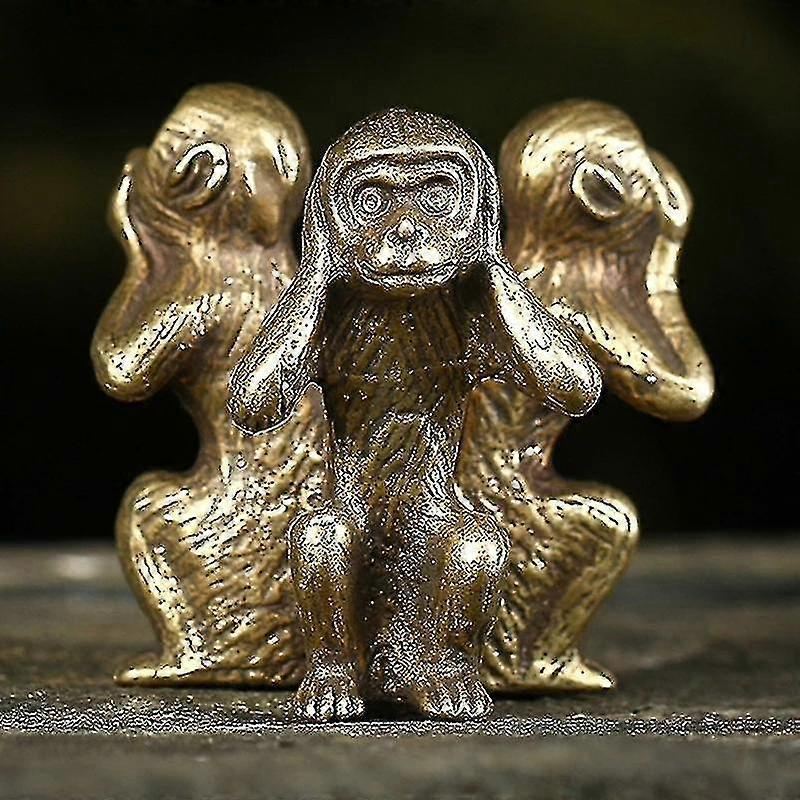 Vintage Solid Copper Three Monkeys Bronze Sculpture Home Decor Bronze Monkey Figurines Miniatures -JA