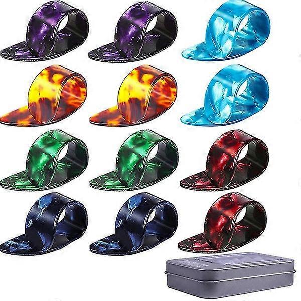 Celluloid Guitar Thumb and Finger Picks Set - Medium, Flat, 12 Pieces