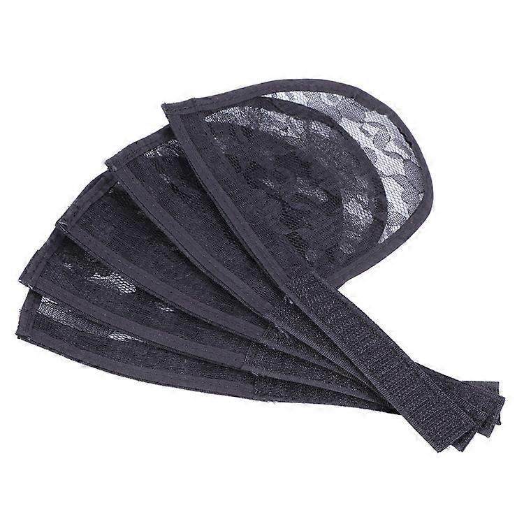 5pcs Ponytail Net Base Large Lace Base Hair Net Wig Cap Weaving Net with Velcro Fastener Lace Ponytail Net with Magic Buckle (Black)