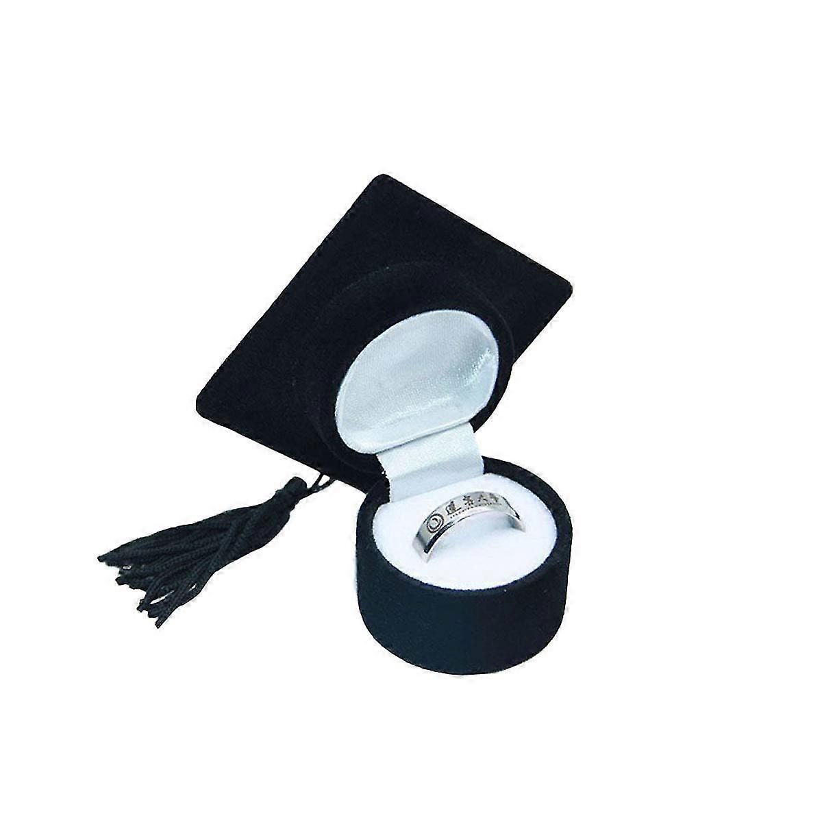 Doctor Hat Shape Ring Box Ring Holderstorage Case For Graduation Wedding Decoration (black)